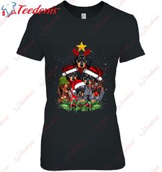 Christmas Cute Dachshunds Wearing Santa Hat And Reindeer Antlers Pet Lovers T-Shirt, Christmas Shirts For Family  Wear L