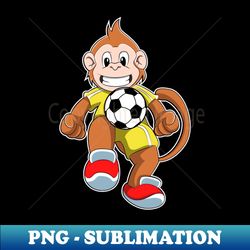 monkey as soccer player with soccer ball - png transparent sublimation design - vibrant and eye-catching typography