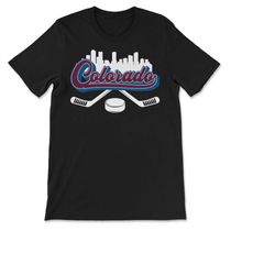 colorado hockey downtown city skyline sticks & puck hockey fan gift t-shirt, sweatshirt  hoodie