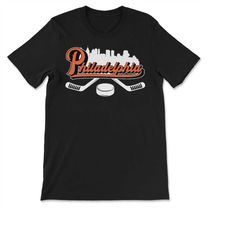 philadelphia hockey downtown city skyline sticks & puck hockey fan gift t-shirt, sweatshirt  hoodie