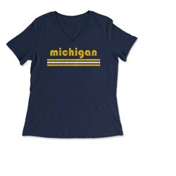 vintage michigan retro three stripe weathered  womens v-neck t-shirt