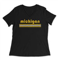 vintage michigan retro three stripe weathered  women's v-neck tee