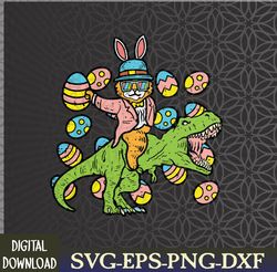 cat easter bunny riding dino trex egg hunt dinosaur boys kid svg, eps, png, dxf, digital download