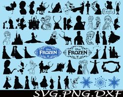 frozen silhouette svg, bundles frozen elsa svg, png,dxf,...
