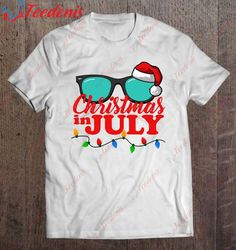 christmas in july santa hat sunglasses hawaii summer t-shirt, womens christmas shirts sale  wear love, share beauty