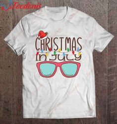 Christmas In July Santa Hat Sunglasses Summer Beach Vacation Shirt, Short Sleeve Womens Christmas Shirts  Wear Love, Sha