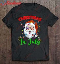 christmas in july santa hat sunglasses usa flag summer shirt, funny mens christmas tee shirts  wear love, share beauty