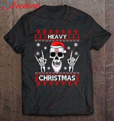 heavy christmas devil horns skull santa hat ugly sweater t-shirt, plus size christmas t shirts ladies  wear love, share