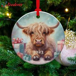 highland cow christmas ornament, heirloom keepsake, unique gift  wear love, share beauty