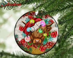 Highland Cow Ornament, Heirloom Keepsake, Holiday Gift, Round Ceramic, Cherished Memory  Wear Love, Share Beauty