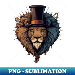 lion wearing top hat - instant png sublimation download - vibrant and eye-catching typography