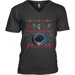 carolina panthers christmas grateful dead jingle bears football ugly sweatshirt men&8217s v-neck t-shirt