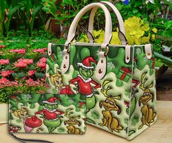 grinch christmas leather bag  wallet, grinch women shoulder bag, grinch handbag