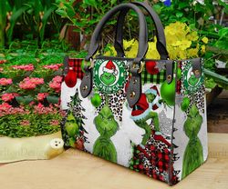 grinch christmas leather bag  wallet, grinch women shoulder bag, grinch handbag