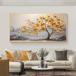 original cherry tree oil painting on canvas, large textured wall art, abstract blooming tree painting, bedroom wall deco