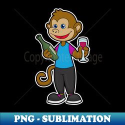 monkey with wine glass  wine bottle - instant png sublimation download - perfect for personalization