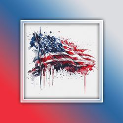 american flag 2 cross stitch pattern pdf instant download watercolor