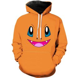 charmander face hoodie &8211 pokemon orange 3d hoodie