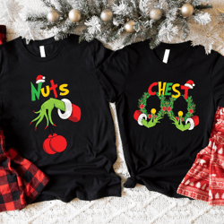 chest nuts christmas matching tshirt, funny couple christmas shirt, couple holiday party tee, christmas vibes tee  iu-42