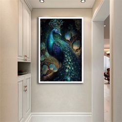 colorful peacock canvas painting wall painting, canvas wall painting, canvas painting, ready-to-hang canvas painting, ho