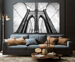 brooklyn bridge canvas print nyc wall art new york city epic skyline. black and white print ready to hang and no additio