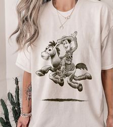 disney pixar toy story woody bullseye sketch graphic tshirt, magic kingdom, disneyland family vacation 2023 gift unisex