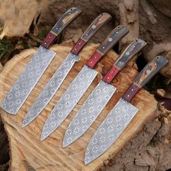 hand forged damascus chef's knife set of 5 bbq knife kitchen knife gift for her valentines gift camping am industry