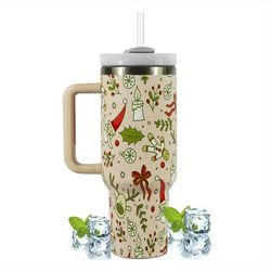 merry christmas tumbler with handle, home travel tumbler stainless steel tumbler with lid and straw, christmas gift