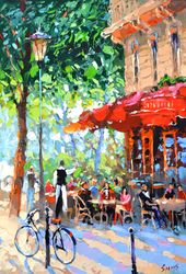 original paris acrylic painting small painting on canvas, cityscape art, landscape oil painting, parisian scene painting