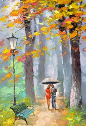 poster landscape painting autumn kiss wall art print mixed media acrylic on canvas