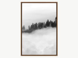 black and white misty forest nature canvas art print, mountain wall art, frame large wall art, gift, living room wall de