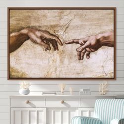 michelangelo the creation of adam closeup spiritual religious cultural oil painting canvas art print, frame large wall a