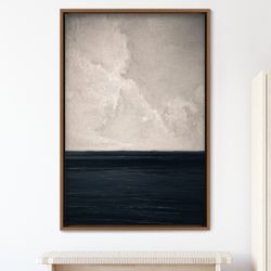 minimalist blue ocean and cloud wall art, minimalist wall art, canvas art print, frame large wall art, gift, living room