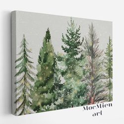 minimalist forest wall art canvas poster christmas tree watercolour evergreen trees landscape natural wall art holiday d