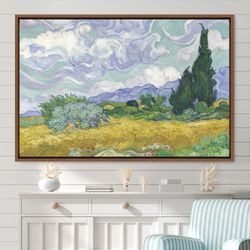 vincent van gogh wheat field with cypresses canvas art print, frame large wall art, green art, vintage art, minimalist a