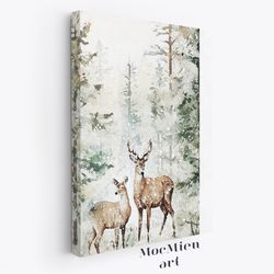 wilderness deer canvas poster vintage christmas deer watercolor reindeer caribou watercolor minimalist wall art canvas p