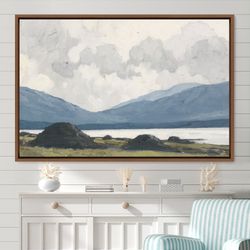 vintage landscape large wall art print lake and mountain nature wilderness, green art, vintage art, minimalist art, gift