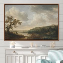 vintage landscape large wall art print river on the edge of wood nature wilderness, green art, vintage art, minimalist a