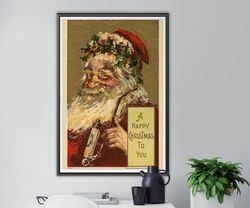 vintage santa claus poster! (up to 24 x 36) - 1908 - happy - merry christmas - decoration - wall art - shabby - antique