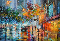 painting rainy city poster artwork impressionism wall art