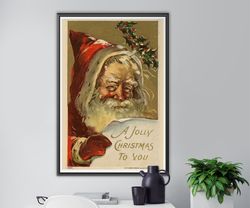 vintage santa claus poster! (up to 24 x 36) - 1908 - jolly - merry christmas - decoration - wall art - shabby - antique