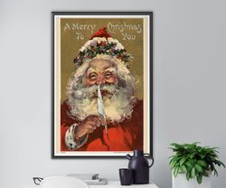 vintage santa claus poster! (up to 24 x 36) - c 1908 - merry christmas - decorations - wall art - shabby - antique - hol