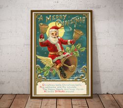 vintage style 1908 santa claus christmas poster! (up to 24 x 36) - kris kringle - bells - holiday - decoration - postcar