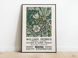 william morris exhibition poster, art nouveau, victoria and albert museum, morris flower pattern, home decor, wall art