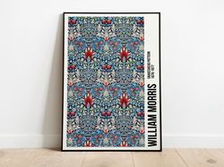 William Morris Snakeshead Pattern Exhibition Poster, William Morris Print, Art Nouveau, Victorian, Fabric Textured Backg