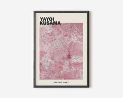 Yayoi Kusama Pink Print, Yayoi Kusama Poster, Exhibition Print, Yellow Wall Art, Famous Artist Print, Beige Vintage Gall