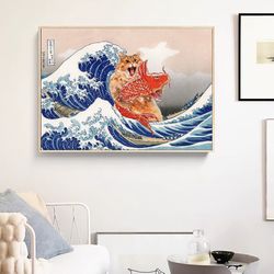 the great wave, living room digital print, cat portrait, animal print, , unique gifts, wall art