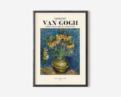 van gogh exhibition wall art print, neutral beige abstract vintage minimalist gift idea, famous artist print, blue galle