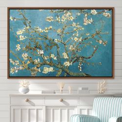 vincent van gogh almond blossoms floral plants illustrations modern canvas art print, frame large wall art, gift, wall d