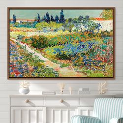 vincent van gogh garden in arles canvas art print, frame large wall art, green art, vintage art, minimalist art, gift, w